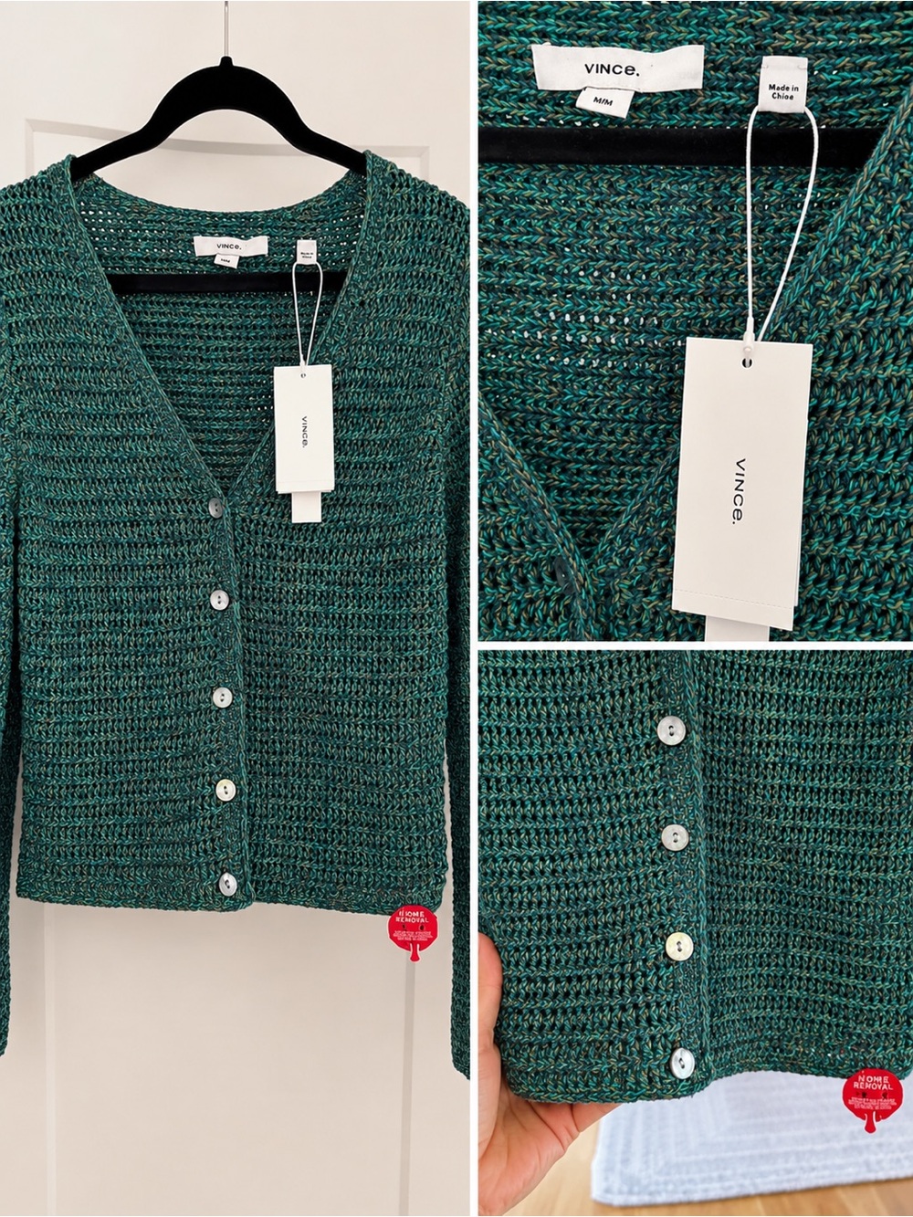 Vince Teal-Green Toggle Button Knit Cardigan